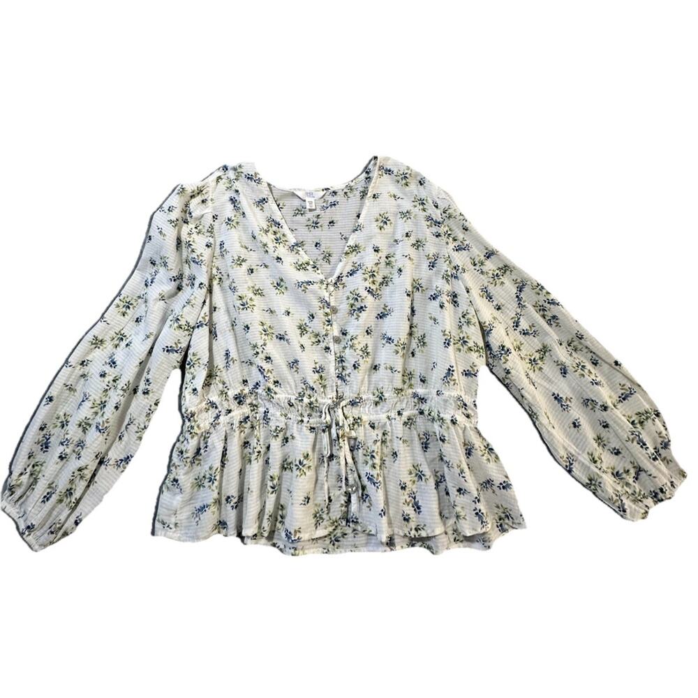 Time and Tru Floral Peplum Blouse XXXL (22) Button Front Long Sleeve Fit Smaller